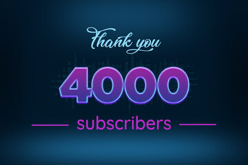 4000 subscribers celebration greeting banner with Purple Glowing Design
