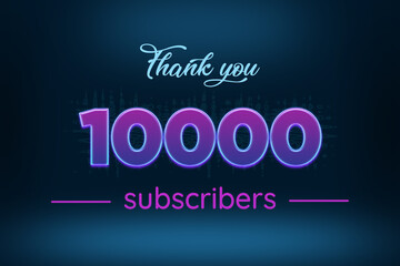 10000 subscribers celebration greeting banner with Purple Glowing Design