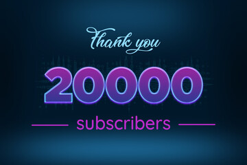 20000 subscribers celebration greeting banner with Purple Glowing Design