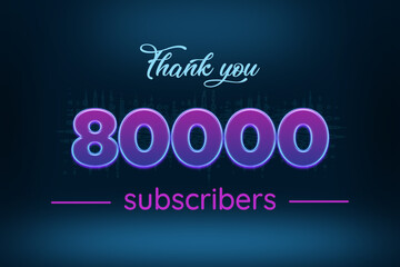 80000 subscribers celebration greeting banner with Purple Glowing Design