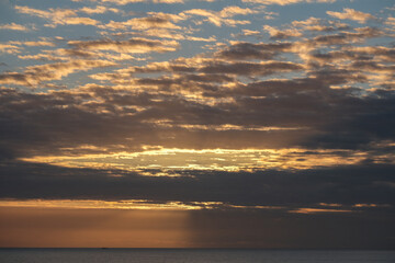 Beautiful horizon sunrise sunset dusk dawn twilight blue hour over ocean sea with sea gulls nature...