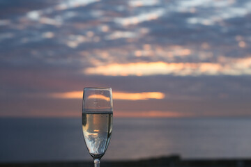 Beautiful horizon sunrise sunset dusk dawn twilight blue hour over ocean sea with sea gulls nature seascape scenery