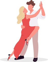 Couple learning tango dance style semi flat color raster characters. Posing figures. Full body people on white. Active hobby simple cartoon style illustration for web graphic design and animation