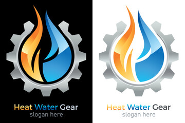 Sanitär, Heizungsmonteur, Wasser, Feuer, Gas, Zahnrad - Logo, Firmenzeichen, Emblem, Branding
