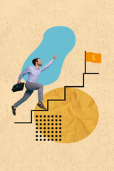 Creative 3d photo collage artwork postcard poster of successful hardworking man professional growth...