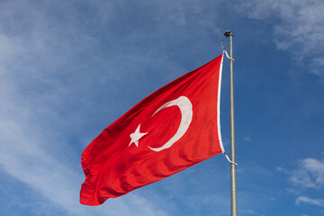 Turkish Flag in the Winter Background, Cildir Lake Ardahan, Turkey