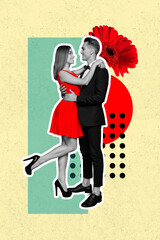 Creative 3d photo collage artwork postcard poster of two happy person boy girl looking each other...