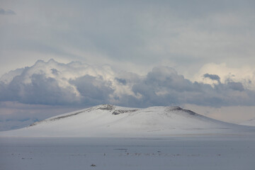 Turkish Flag in the Winter Background, Cildir Lake Ardahan, Turkey