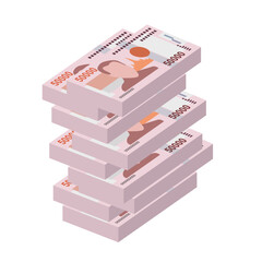 Lao Kip Vector Illustration. Laos money set bundle banknotes. Paper money 50000 LAK. Flat style. Isolated on white background. Simple minimal design.