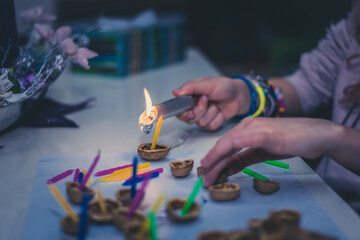 European christmas custom and tradition, preparation of nutshells with small candles