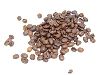 Coffee beans isolated on white background. Selective focus