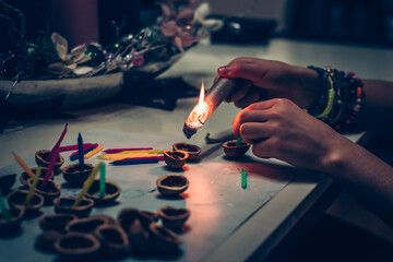 christmas custom and tradition in eastern Europe, preparation of nutshells with candles