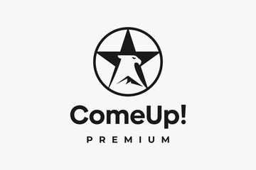 star logo with negative space eagle head and mountain