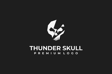 skull head logo with lightning strike