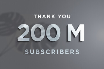 200 Million  subscribers celebration greeting banner with Steel Design