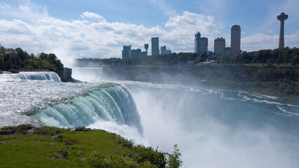American Falls with Niagara Falls , Ontario skyline