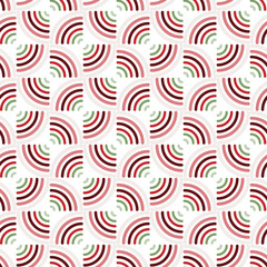 Seamless geometric pattern of simple round swirls on isolated white background. Holiday design for wrapping paper, decoration, greeting card, and celebration of winter, Christmas or New Year.