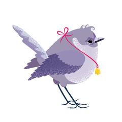 Purple Sparrow. cheerful sparrow. Sparrow with bell