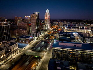 Fototapeta na wymiar Cincinnati Skyline at Night Aerial photo