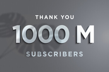 1000 Million subscribers celebration greeting banner with Steel Design