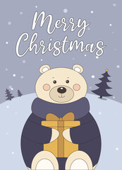 Christmas greeting card with cute polar bear