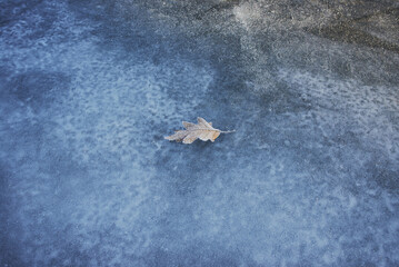 frozen water ice in lake, river in winter