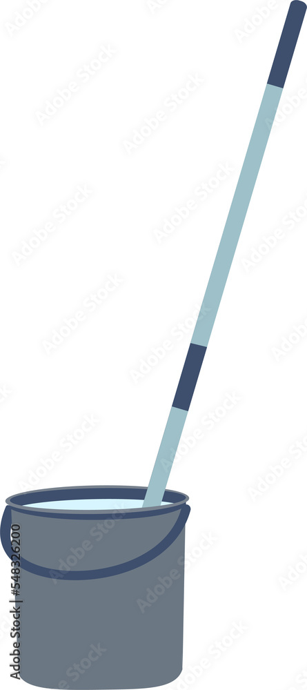 Poster mop with bucket semi flat color raster object. full sized item on white. janitorial tool. cleaning e