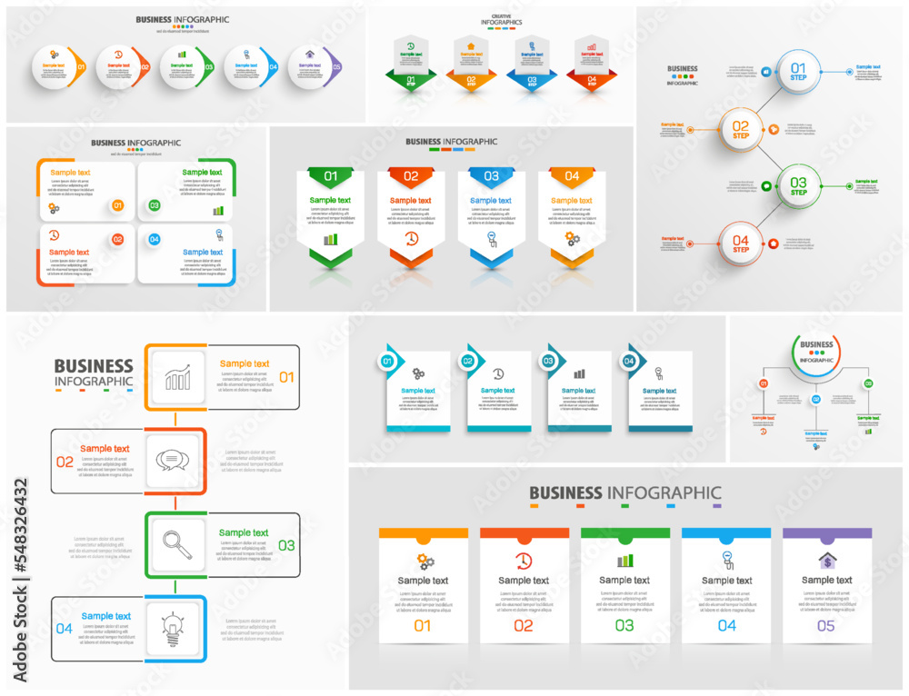 Wall mural collection of business infographic design template with options, steps or processes. can be used for