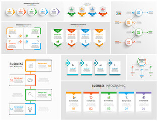 Collection of business infographic  design template with options, steps or processes. Can be used for workflow layout, diagram, number options, web design  