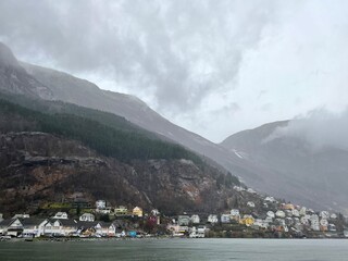 Odda town on a cloudy day in Norway
