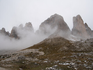 Around Tre Cime di Lavaredo in autumn. Dolomites, Italy.