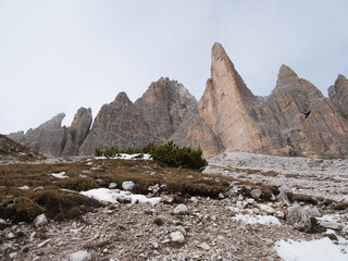 Around Tre Cime di Lavaredo in autumn. Dolomites, Italy.