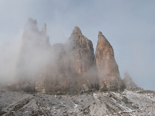 Around Tre Cime di Lavaredo in autumn. Dolomites, Italy.