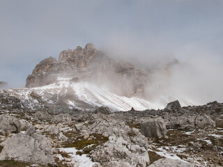 Around Tre Cime di Lavaredo in autumn. Dolomites, Italy.