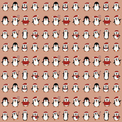 Seamless pattern Christmas penguins