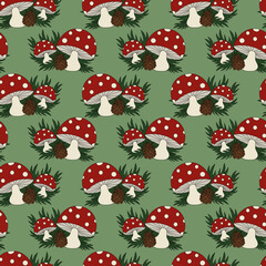 Seamless pattern death cap mushroom
