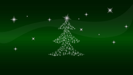 great christmas tree combined from five type of little graphic vector christmas trees with green gradient linear background and soft milkyway 
