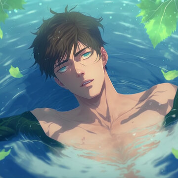 handsome man in the pool illustration