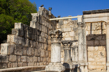 The excavated ruins of a fist century Jewish Synagogue in Capernaum Israel