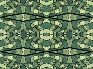 stained glass style geometric pattern in green colors