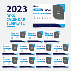 Monthly desk calendar 2023, minimalist, modern, and classic calendar design for printing template