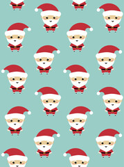 Vector seamless pattern of flat cartoon Christmas Santa Claus isolated on mint background