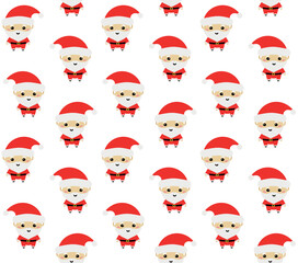 Vector seamless pattern of flat cartoon Christmas Santa Claus isolated on white background
