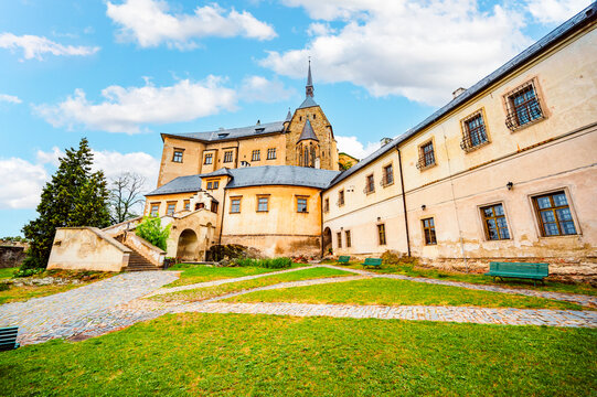 Rock - built castle Sternberk Olomouc region, Moravia, Czech republic. The Gothic castle. Stenberg town
