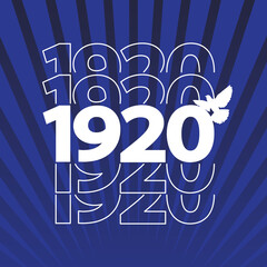 Text 1920 with dove on blue striped background. African American history concept.