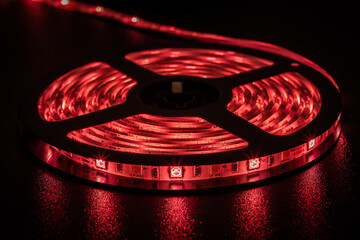 LED strip with red LEDs, with black background	
