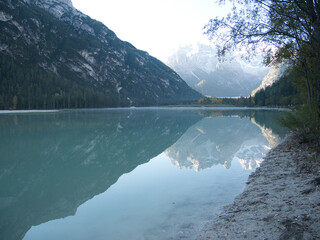Lake Landro, Val di Landro, South Tyrol. Dolomites, Italy