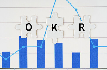 On business reports - diagrams are puzzles with the inscription - OKR