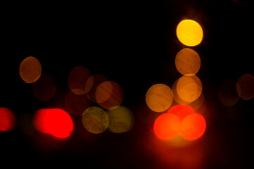 Defocused colorful lights in the street.