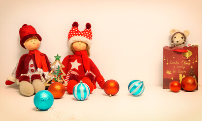 Boy, girl and mouse Christmas Doll Decorations. Copy and paste.